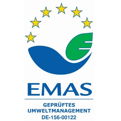 Logo des Umweltmanagementsystem EMAS (Eco-Management and Audit Scheme). Logo des Umweltmanagementsystem EMAS (Eco-Management and Audit Scheme).
